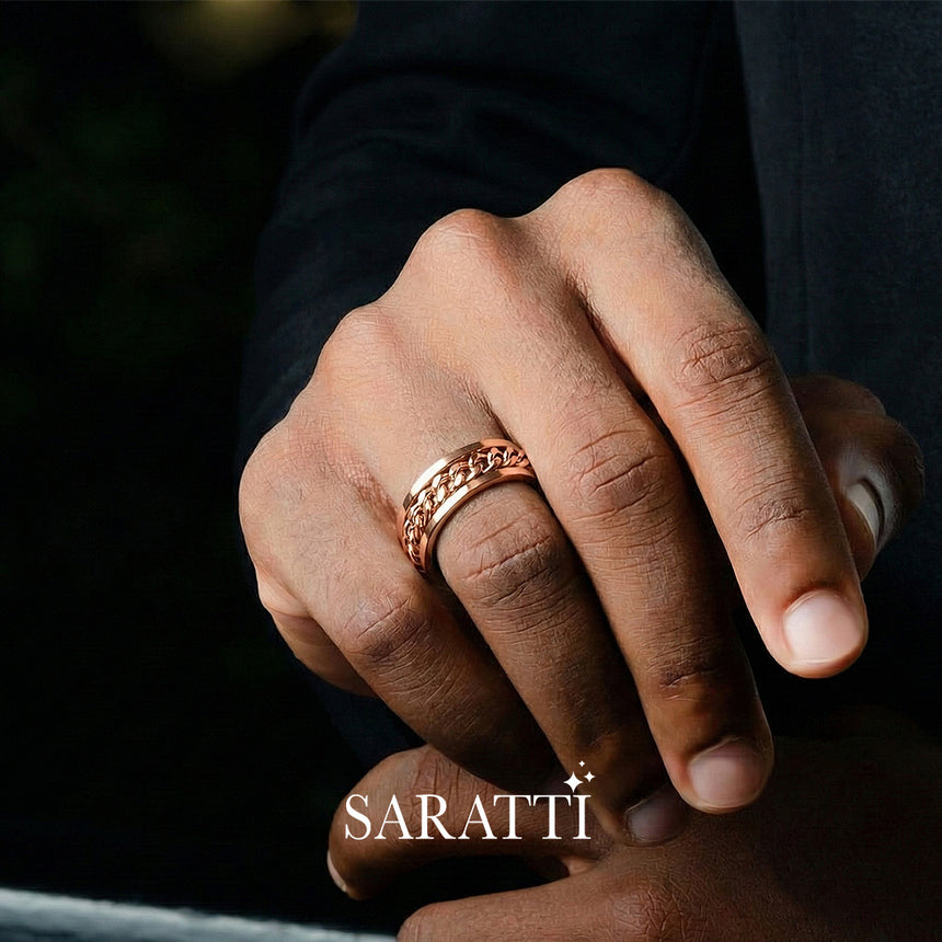 Curb chain men’s wedding band 18k rose gold apex chain band | SARATTI