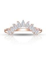 Curved tiara wedding ring with prong-set pear diamonds creating a crown silhouette in 18K rose gold | SARATTI
