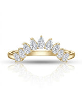 Curved tiara wedding ring with prong-set pear diamonds creating a crown silhouette in 18K yellow gold | SARATTI