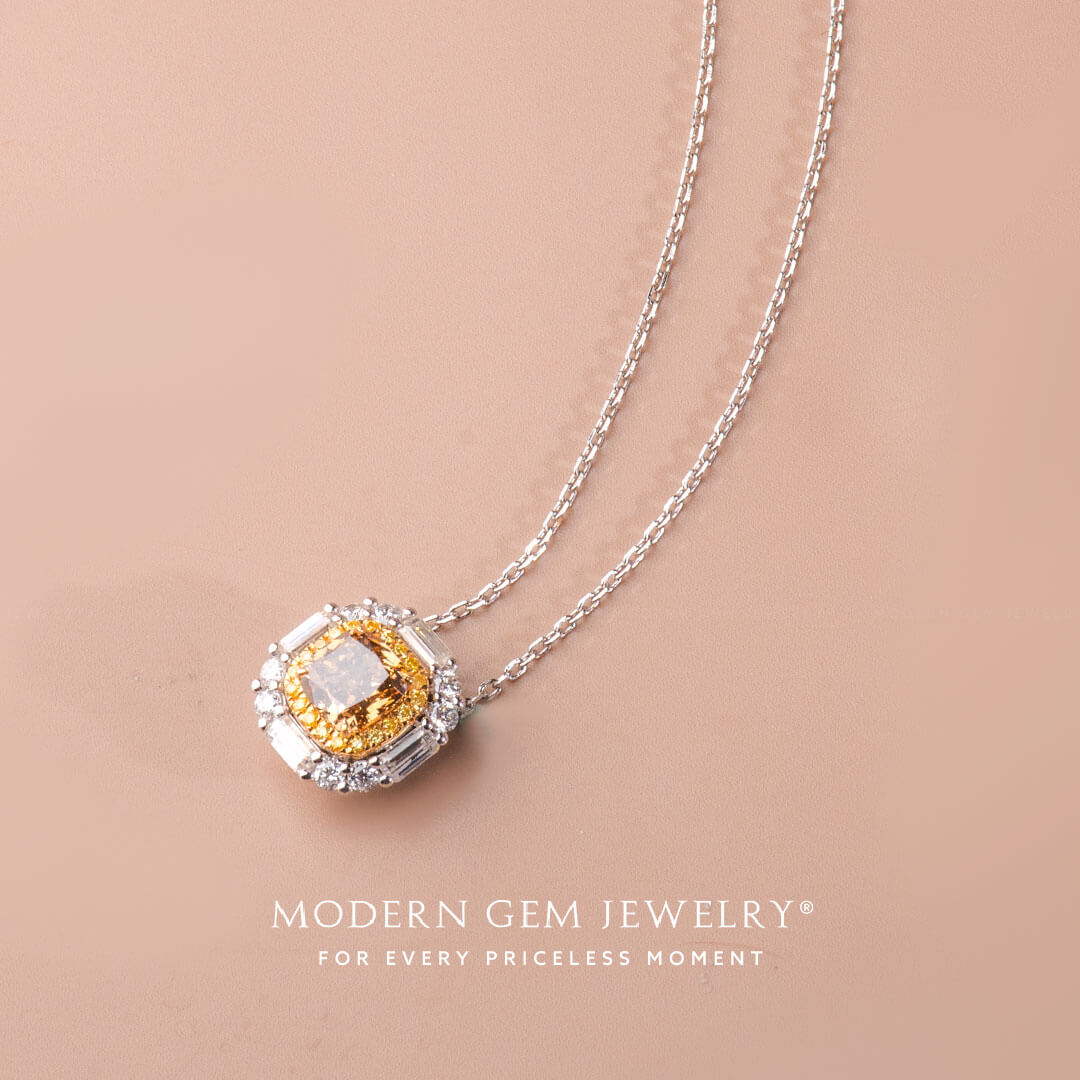 Cushion Cut Diamond Pendant in 18K White Gold | Modern Gem Jewelry