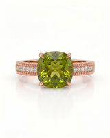 Cushion-cut tourmaline diamond accent ring with structured band in 18K Rose Gold | SARATTI