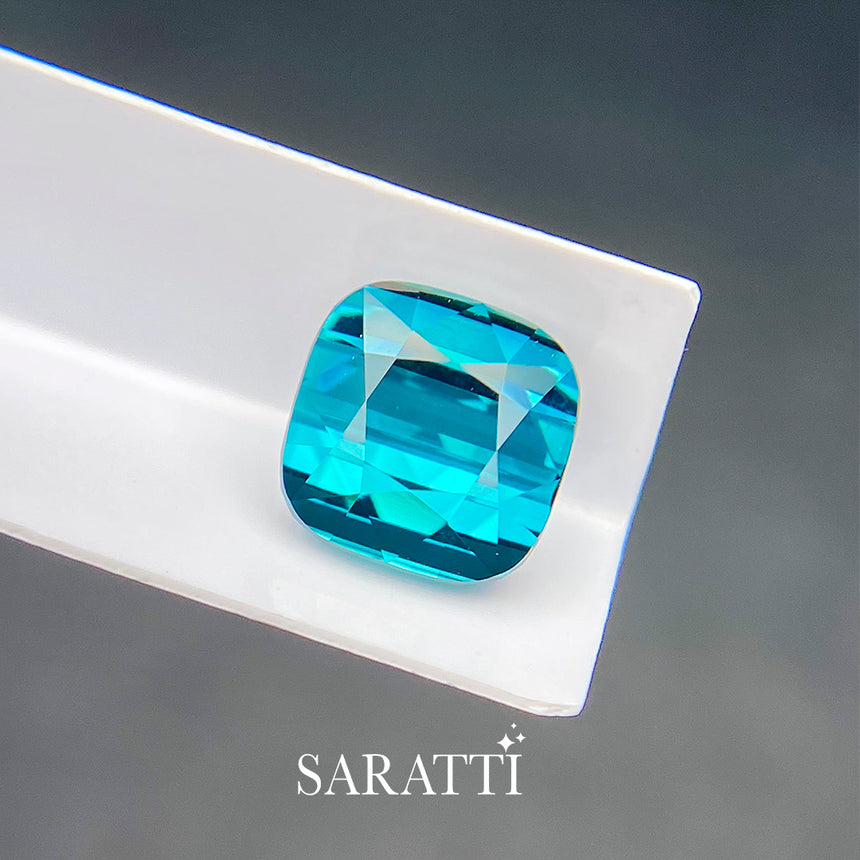 Cushion Cut Blue Natural Tourmaline 3.44 Carats | SARATTI  