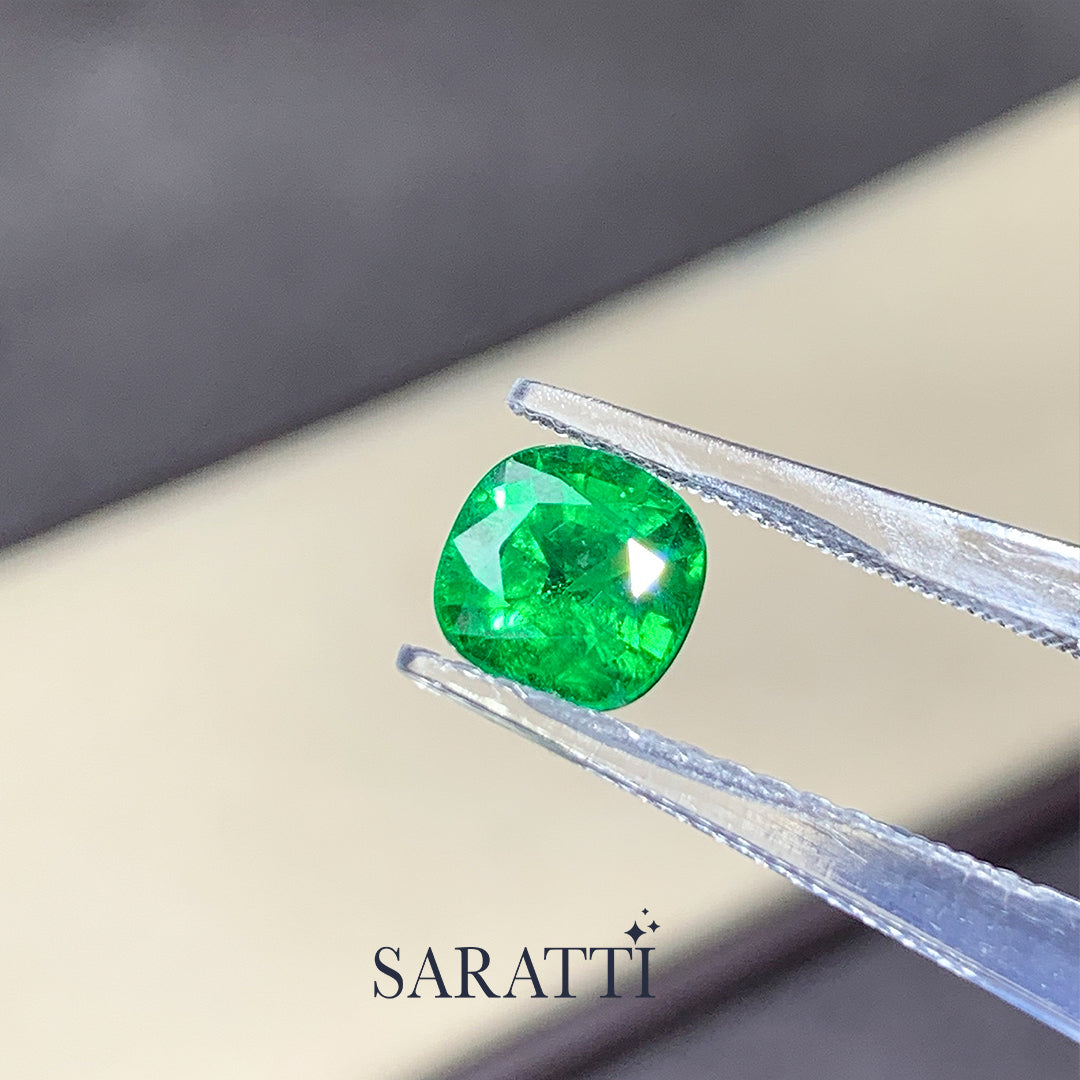 Cushion Shape Tsavorite Gemstone Tweezers View
