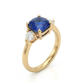 Cushion Blue Sapphire and Diamond Yellow Gold Ring