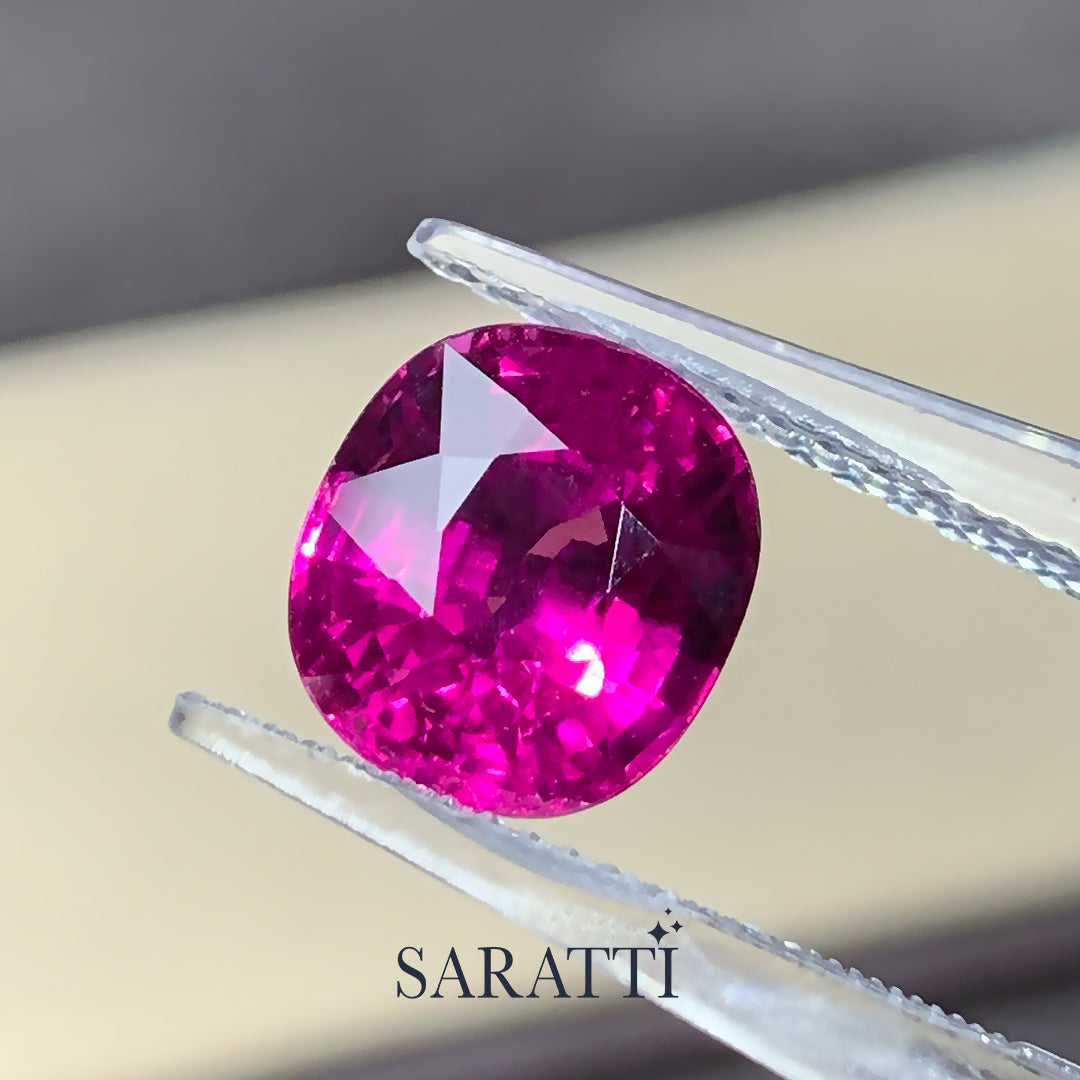 Cushion cut Natural Mahenge garnet top view | SARATTI