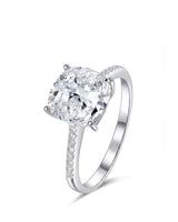 Cushion cut moissanite engagement ring with pavé side stones in white gold | SARATTI