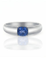 Cushion cut sapphire ring in platinum for refined engagement or anniversary gifting | SARATTI