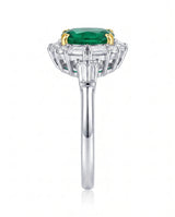 Cushion emerald diamond statement ring in platinum | SARATTI
