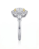 Cushion halo moissanite engagement ring for a bold refined proposal in two tone | SARATTI