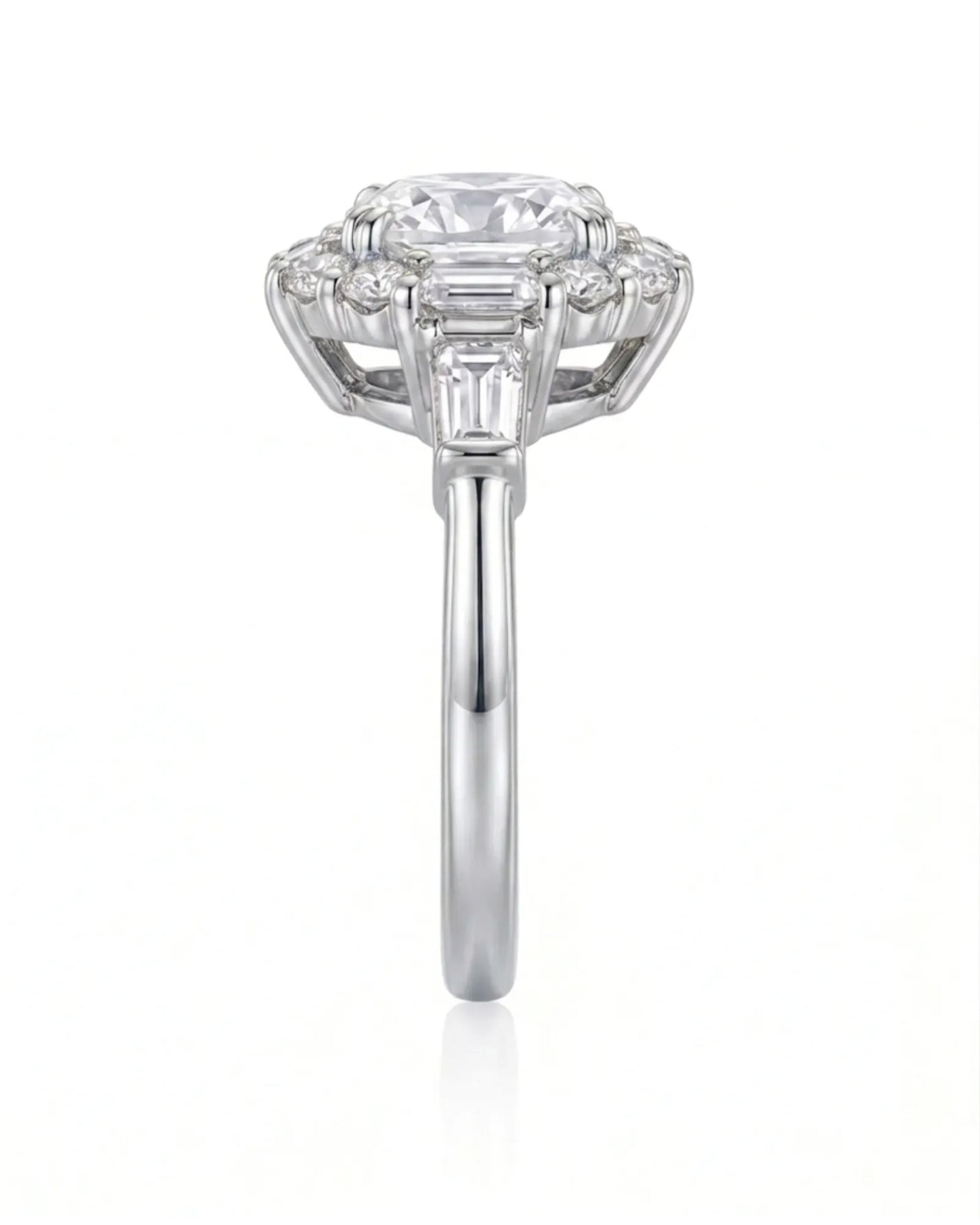 Cushion halo moissanite engagement ring for a refined proposal crafted in platinum | SARATTI
