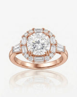 Cushion halo moissanite engagement ring for a romantic refined proposal in rose gold | SARATTI