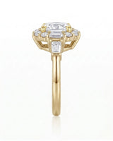 Cushion halo moissanite engagement ring for a warm refined proposal in yellow gold | SARATTI