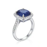3 Carat Royal Blue Sapphire and Diamonds Halo