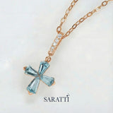 Custom-Cut Aquamarine Cross Design in Rose Gold. - SARATTI