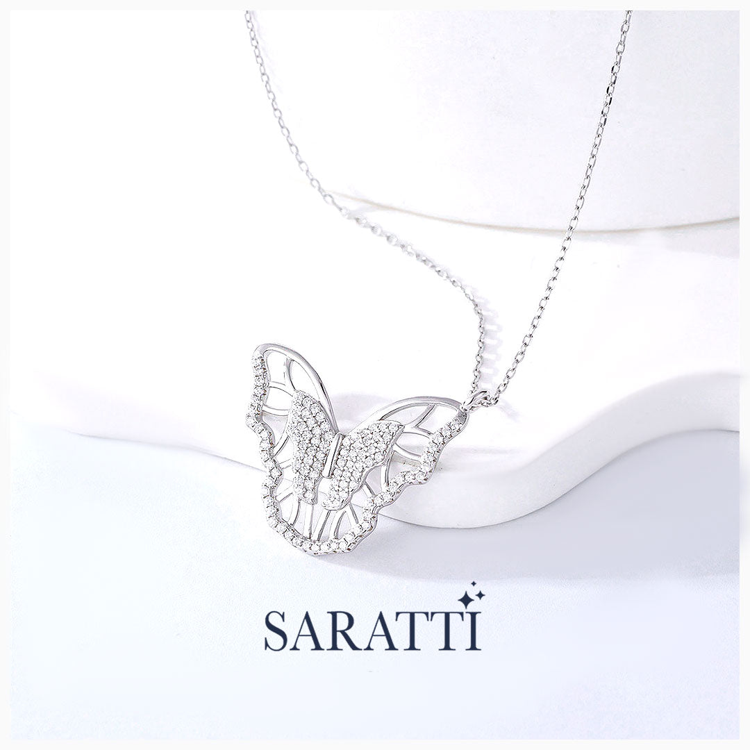 Diamond Bedecked Butterfly Baron Silver Necklace | Saratti 