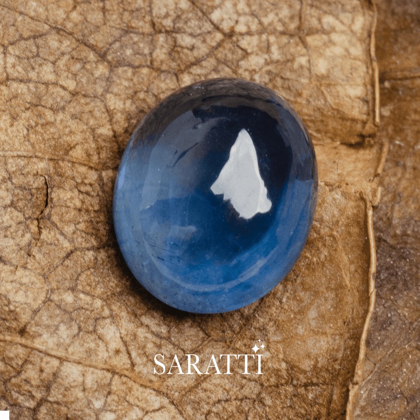 Deep blue oval sapphire cabochon loose gemstone for bespoke design | SARATTI