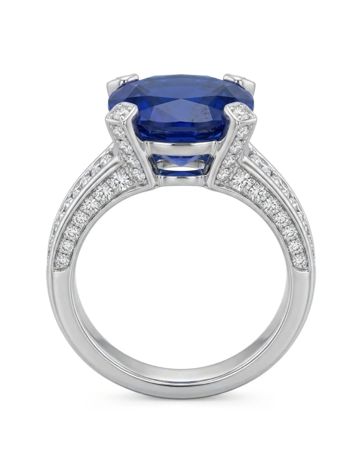 Deep blue oval sapphire ring with 0.66ct diamond shoulders crafted in PT900 platinum | SARATTI
