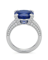 Deep blue oval sapphire ring with 0.66ct diamond shoulders crafted in PT900 platinum | SARATTI