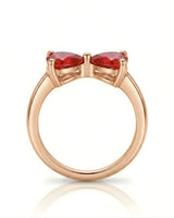 Deep red heart shaped ruby ring crafted with polished 18K Rose Gold | SARATTI