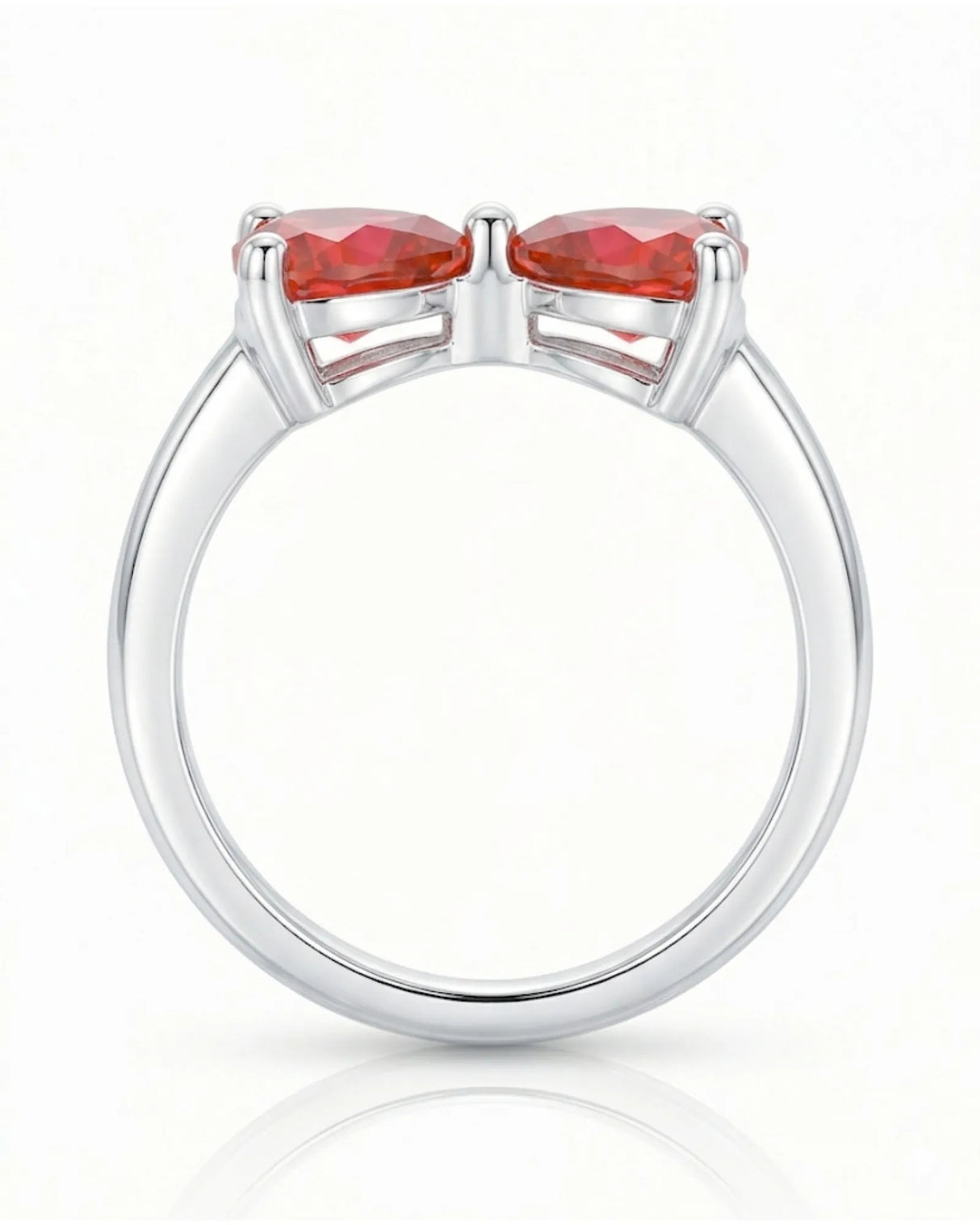 Deep red heart shaped ruby ring crafted with polished 18K White Gold | SARATTI