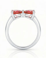 Deep red heart shaped ruby ring crafted with polished 18K White Gold | SARATTI
