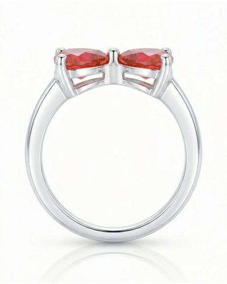 Deep red heart shaped ruby ring crafted with polished 18K White Gold | SARATTI