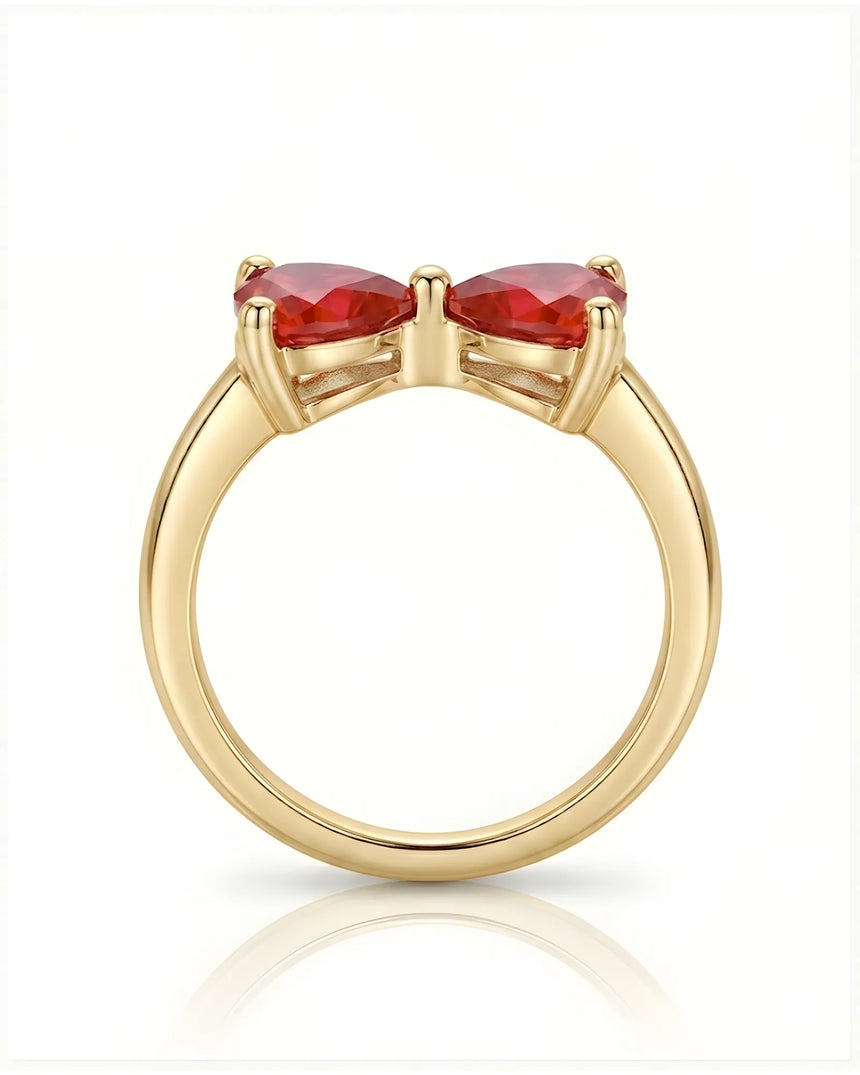 Deep red heart shaped ruby ring crafted with polished 18K Yellow Gold | SARATTI