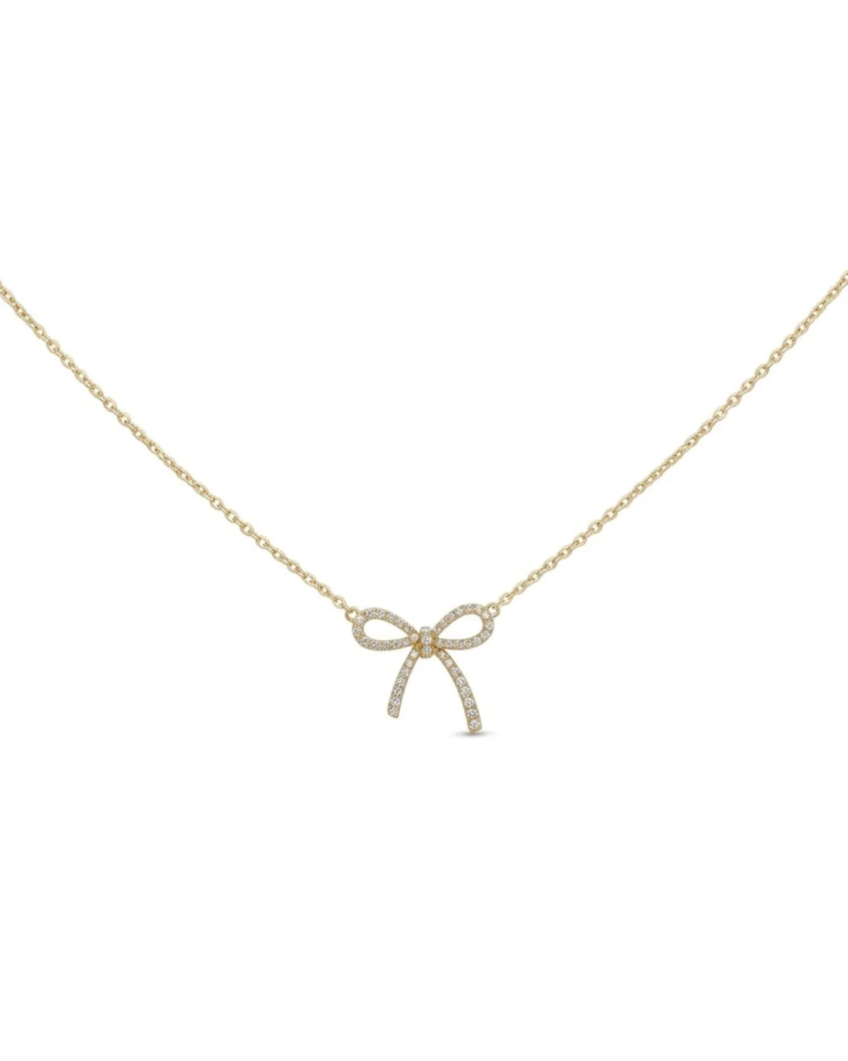 Delicate bow pendant necklace featuring 0.40ct diamonds and refined 18K yellow gold detailing - SARATTI