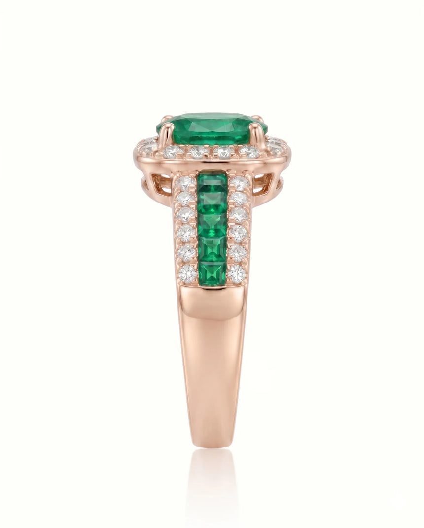 Demantoid garnet and emerald promise ring in 18K rose gold | SARATTI
