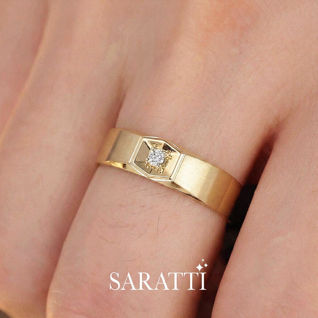 Six Paths Two Tone diamond ring worn on model in 18K yellow gold | SARATTI