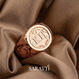 Mens initial ring handcrafted vintage design in 18K rose gold | SARATTI