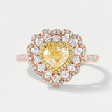 Vintage Yellow Diamond engagement ring worn on hand luxury handcrafted ring in 18K rose gold | SARATTI