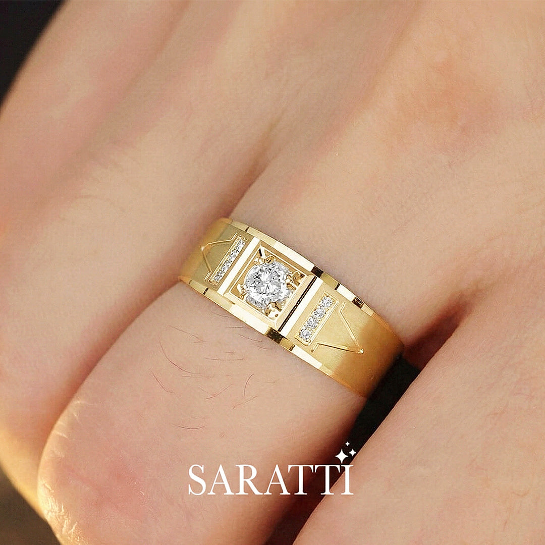 Adamantine Courage men’s diamond ring v shaped epaulette motif in 18K yellow gold | SARATTI