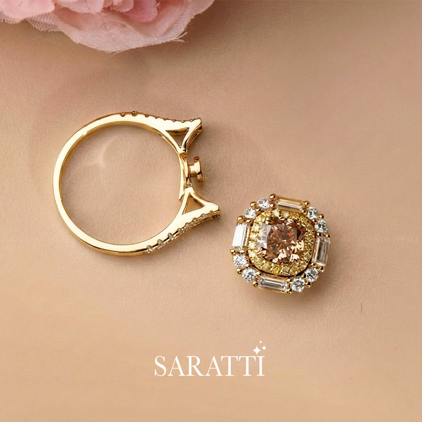 Coffee Diamond Split Shank Ring 2 in 1