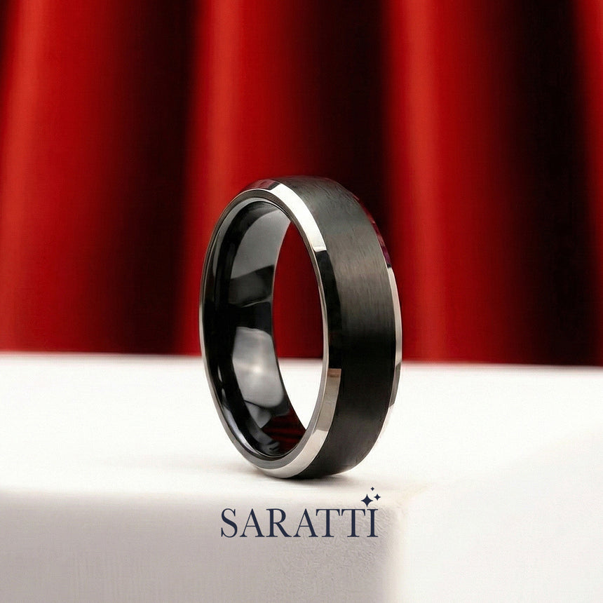 Two Tone Men's Wedding Band in Black and Yellow Gold