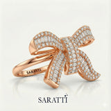 18K Rose gold for angled baguette diamond engagment ring on grey background | SARATTI