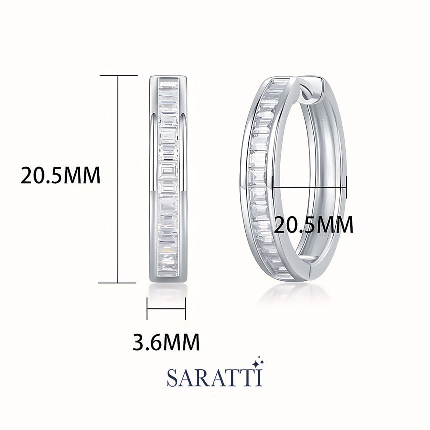 Linear Frost Moissanite Hoops in Sterling Silver