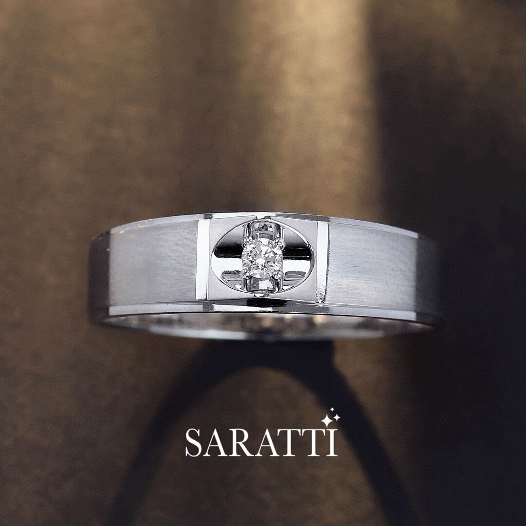 Solitaire Diamond Perspective of the Mandorla Diamond Solitaire Ring for Men Dome Ring for Men | Saratti 