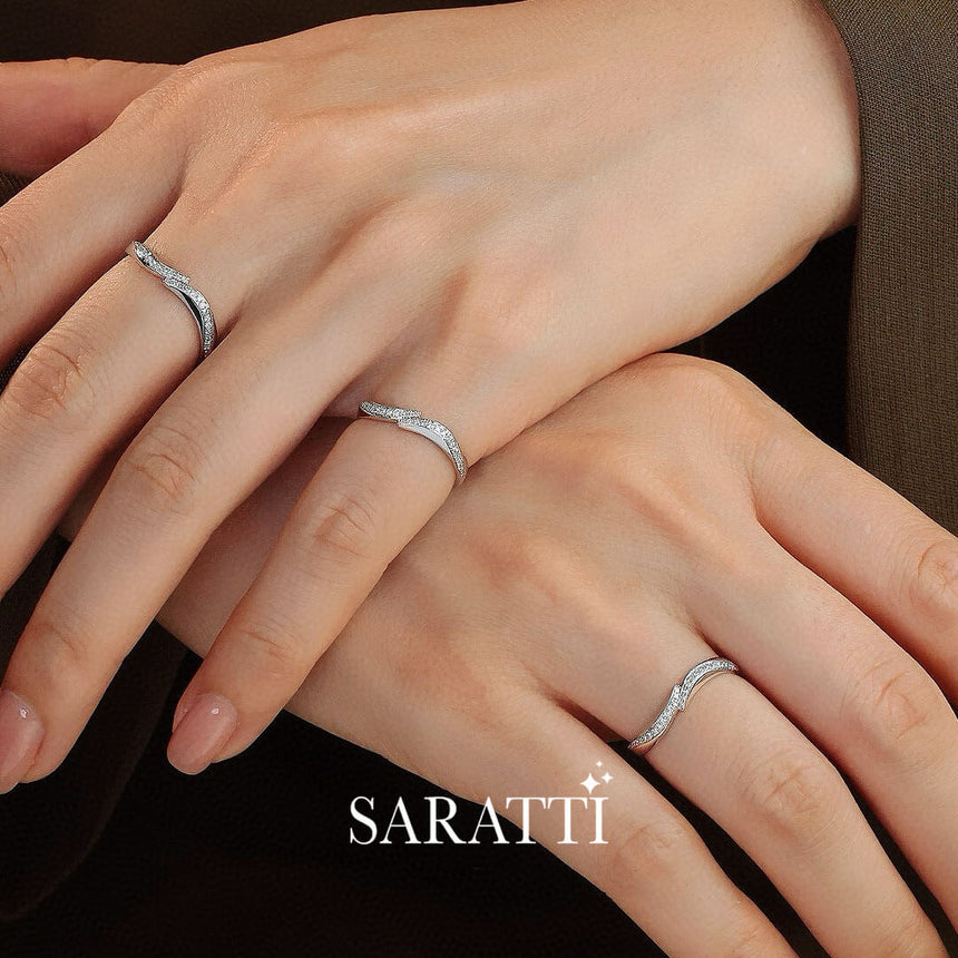 Diamond Band on Model | Saratti Jewelry | Women With Half Eternity Wavy Band on Finger