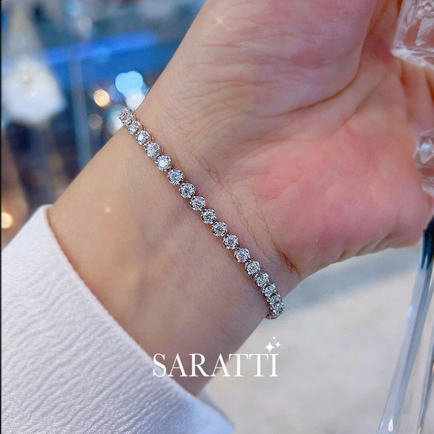 Model Wears The Mandala Rex Diamond Tennis Bracelet  | Saratti 