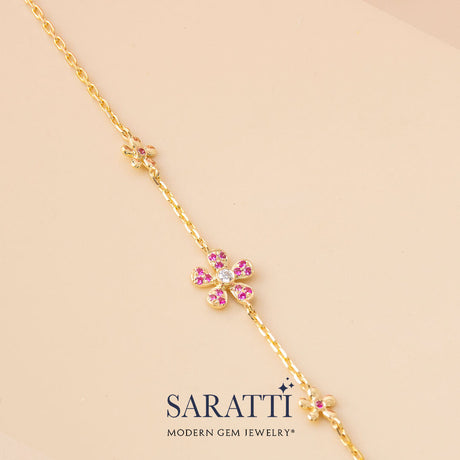 Natural Gemstone Bracelet - Diamonds and Pink Sapphires | Modern Gem Jewelry | Saratti