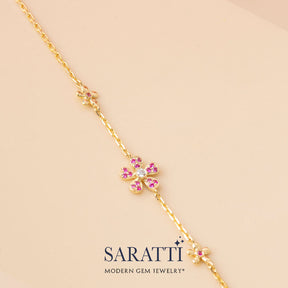 Natural Gemstone Bracelet - Diamonds and Pink Sapphires | Modern Gem Jewelry | Saratti