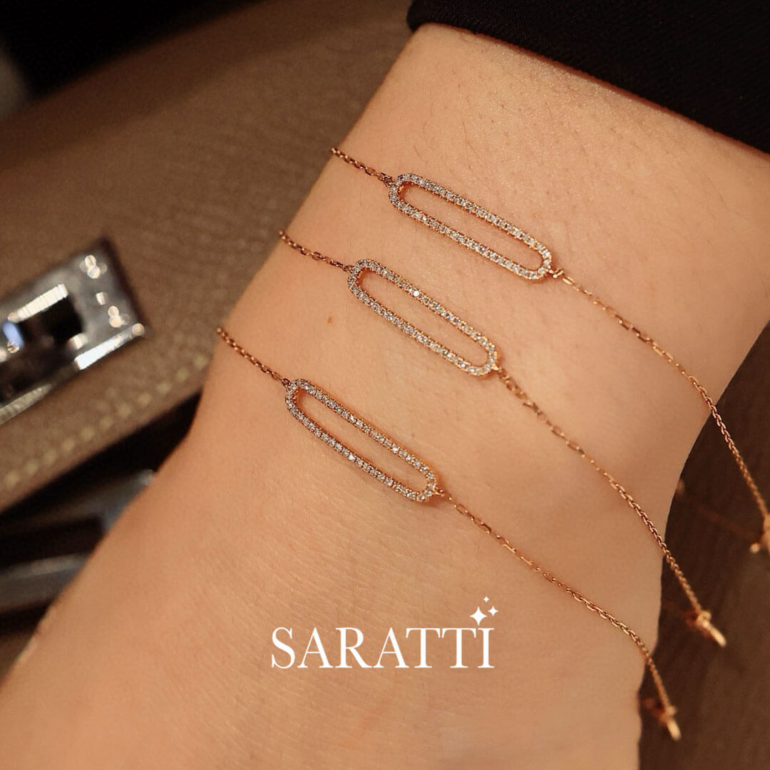 Model wears three Model wears the Saren Classic Diamond Bracelets for Women | Saratti 
