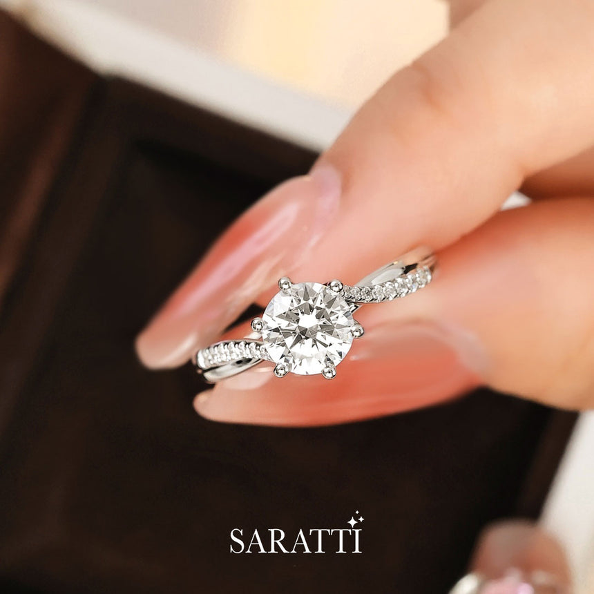 Twisted Band Natural Diamond Engagement Ring | Saratti