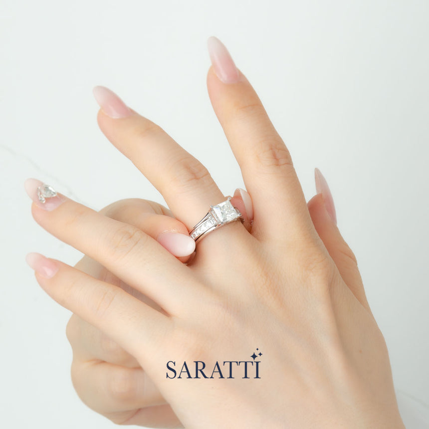 Princess Diamond Engagement Ring on Finger | Saratti