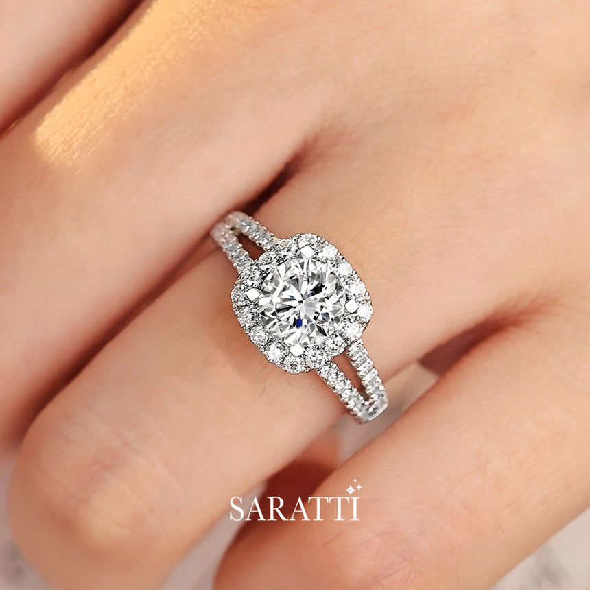 Intricate White Gold Ring with Shimmering Diamond Accents | Saratti