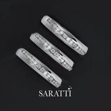 Three White Gold Oblong Channel Set Diamond Eternity Wedding Bands stacked | Saratti