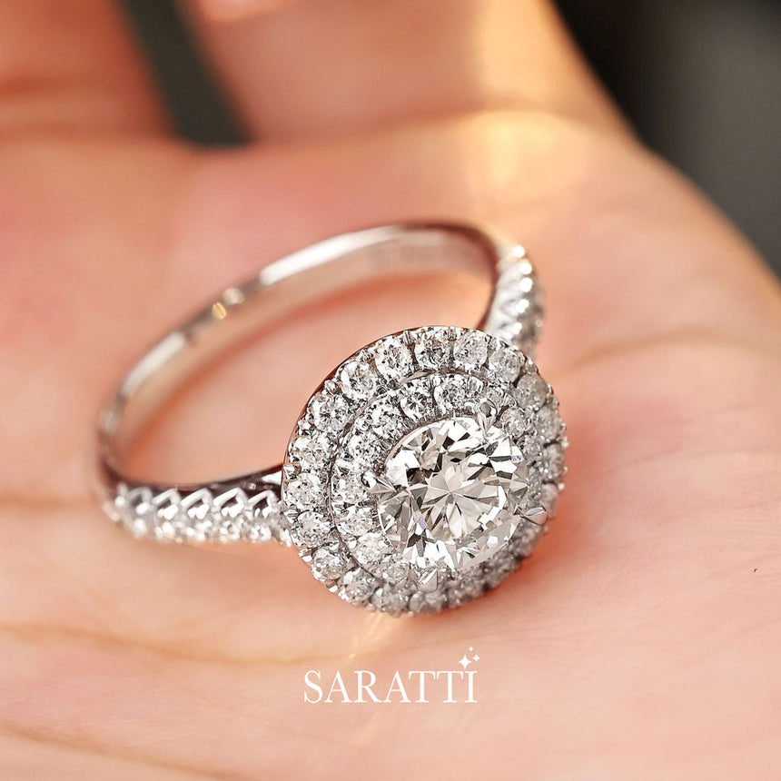 Round Diamond Promise Ring in 18K White Gold | Saratti Jewelry