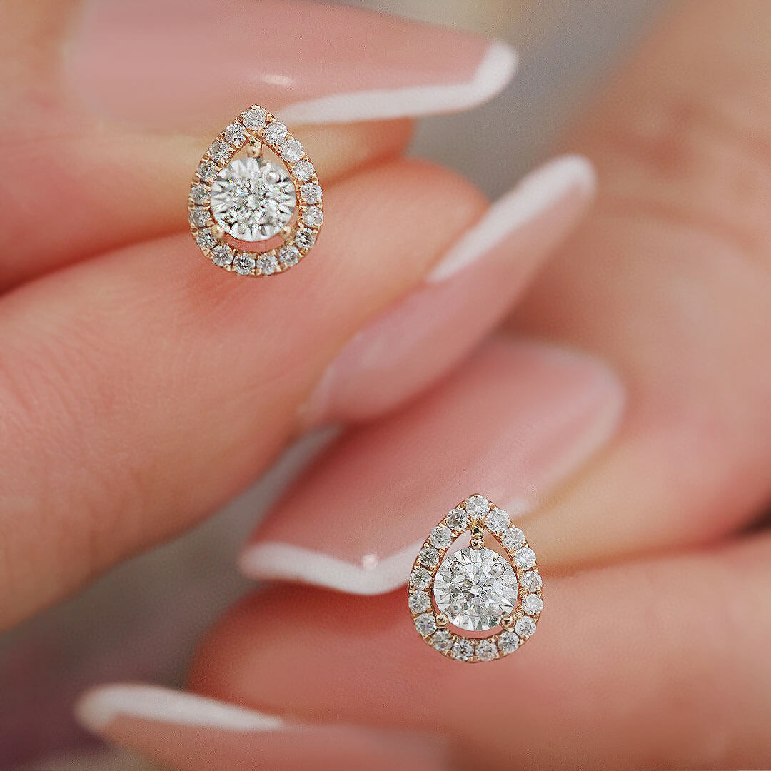 Dainty Tiny Diamond Stud Earring Pair Close Up  | Saratti | Custom High and Fine Jewelry 