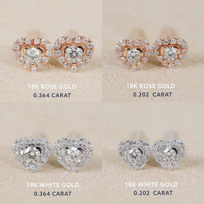Pave Set Heart Shaped Tiny Diamond Halo Stud Earrings  | Saratti | Custom High and Fine Jewelry